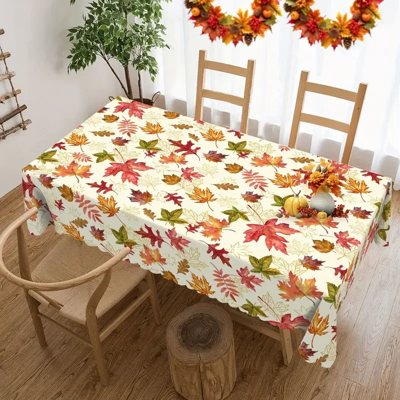Autumn Thanksgiving Maple Leaves Print Tablecloth Holiday Party Decor Fall Farmhouse Kitchen Rectangle Table Cloths Table Decor