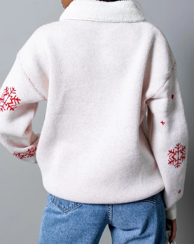 Christmas Reindeer Snowflake Pattern Colorblock Knit Sweater for Women Temperament Commuting New Winter Women's Fashion Pullover