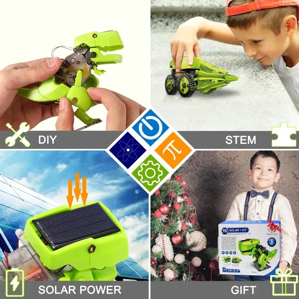 Kit de robô solar 3 em 1, brinquedos de dinossauro robô, projetos STEM para crianças, jogos de construção brinquedos de robô para 8 9 10 11 12 anos meninos meninas