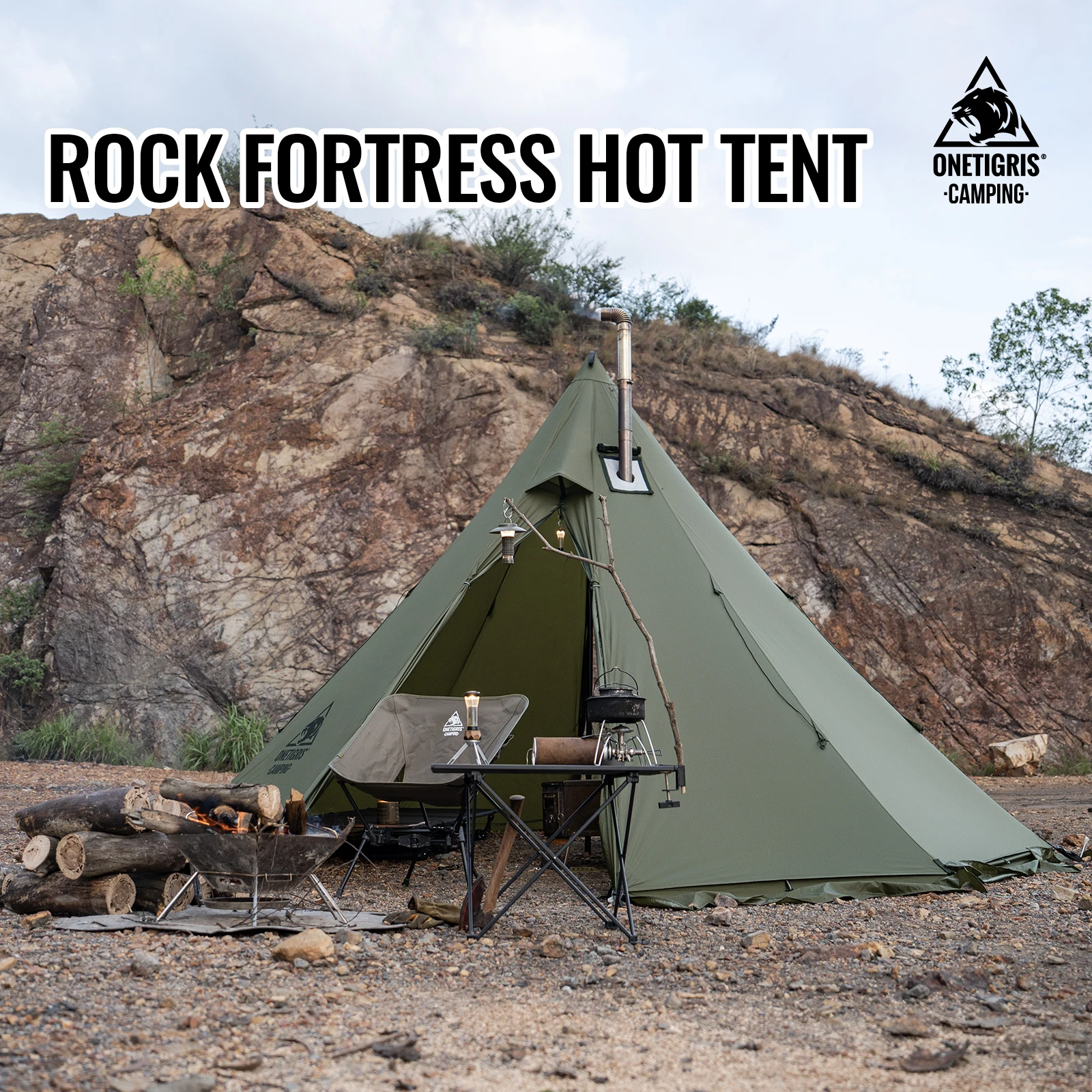 

OneTigris Rock Fortress Hot Tent with Stove Jack Pyramid Tent 4 Season 4-6 Person Tipi for Camping Backpacking Fishing Hicking