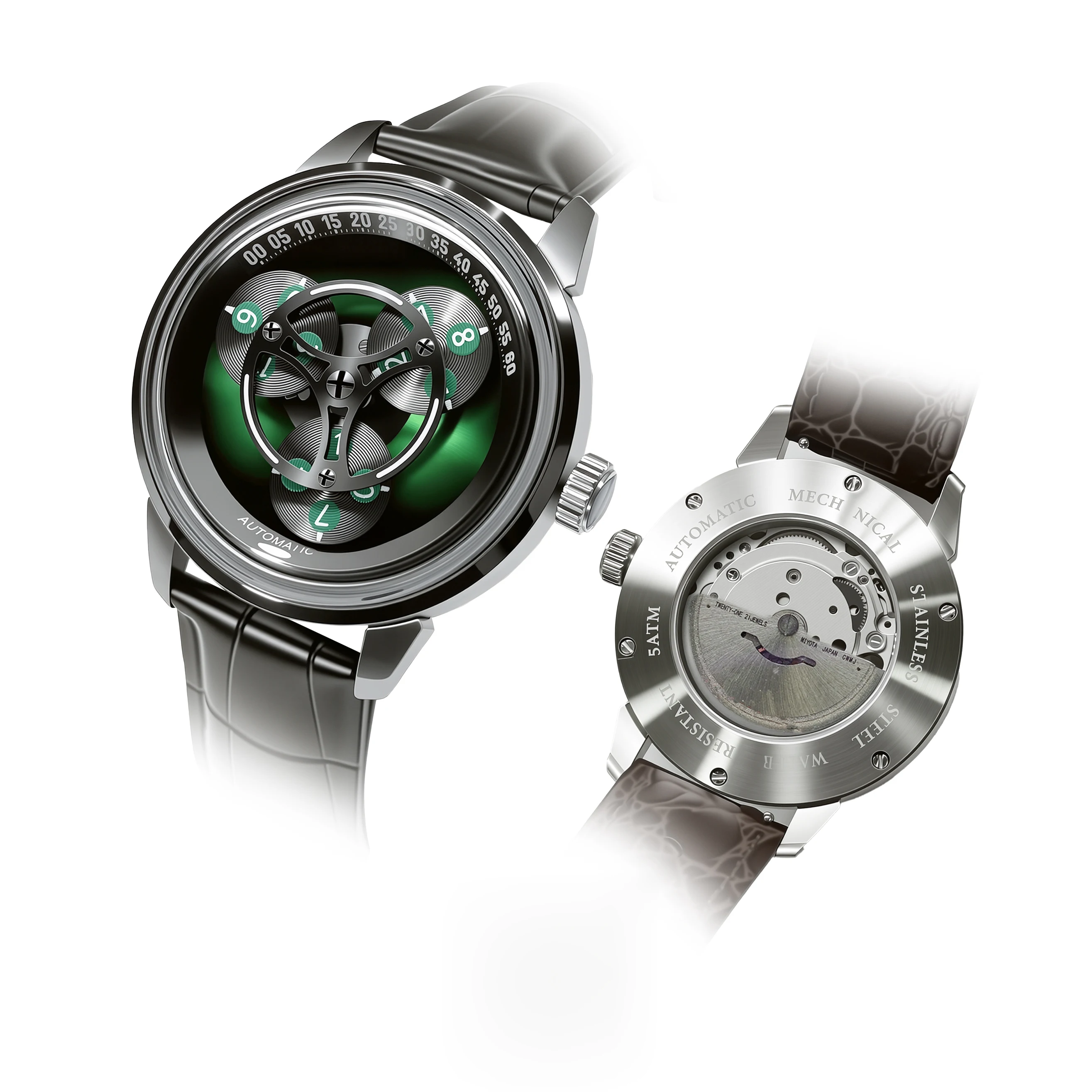 Best-selling three-eyed disc men's automatic mechanical watch with transparent glass dial, luminous night light, waterproof
