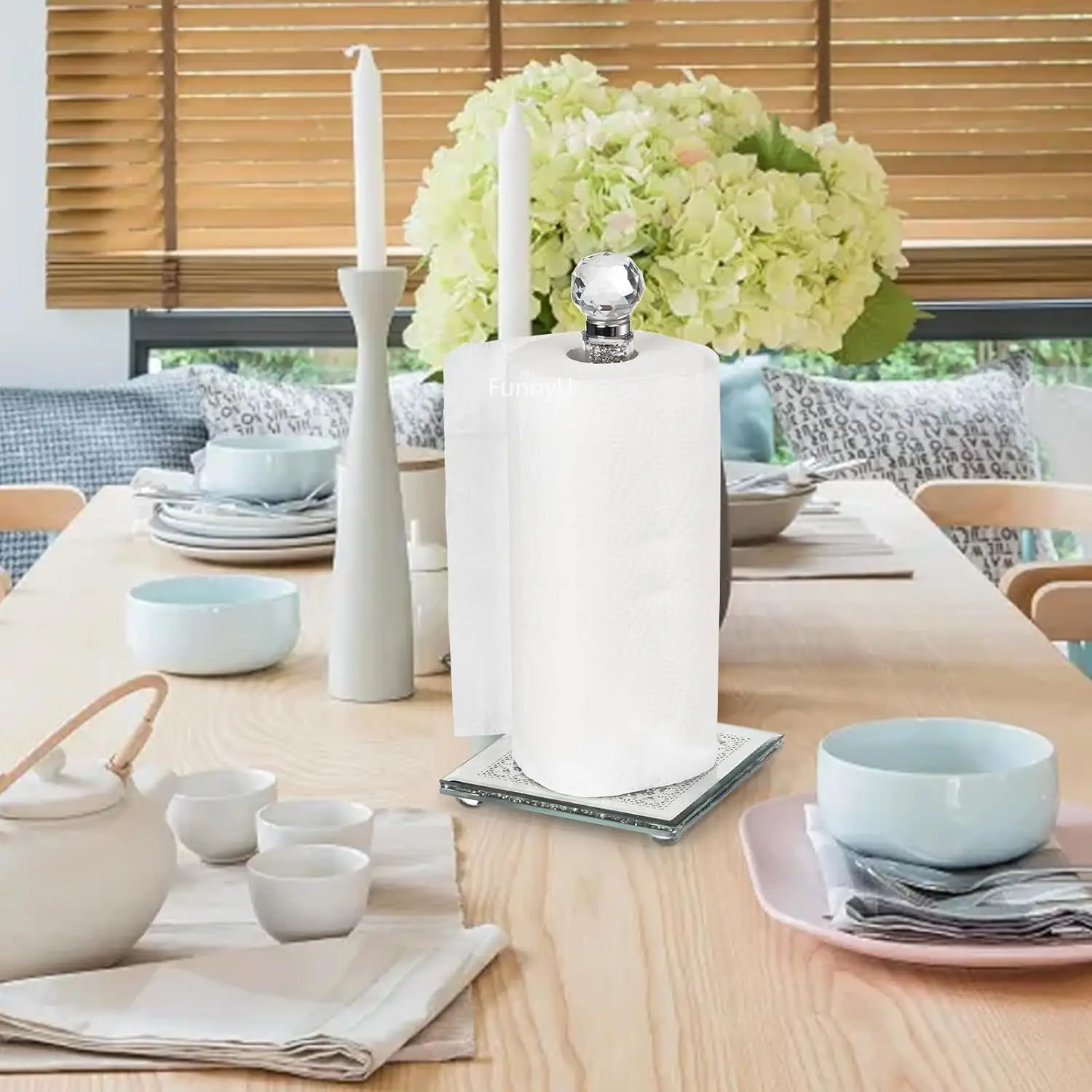 Crystal Napkin Holder Countertop Paper Towel Holder Paper Dispenser Stand with Sparkly Crushed Diamond for Kitchen Bathroom