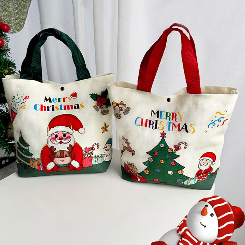 

2024 Christmas Gift Bag Cartoon Santa Claus Elk Xmas Tree Handheld Canvas Bag Merry Christmas Decor Natal Navidad Happy New Year