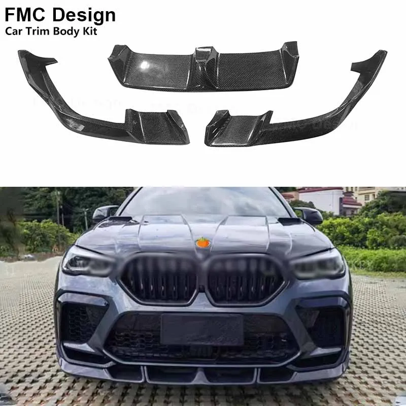 Carbon Fiber For BMW X6M F96 2019+ Car Front Bumper Splitter Front Lip Chin Spoiler Diffuser Parts Upgrade Body kit