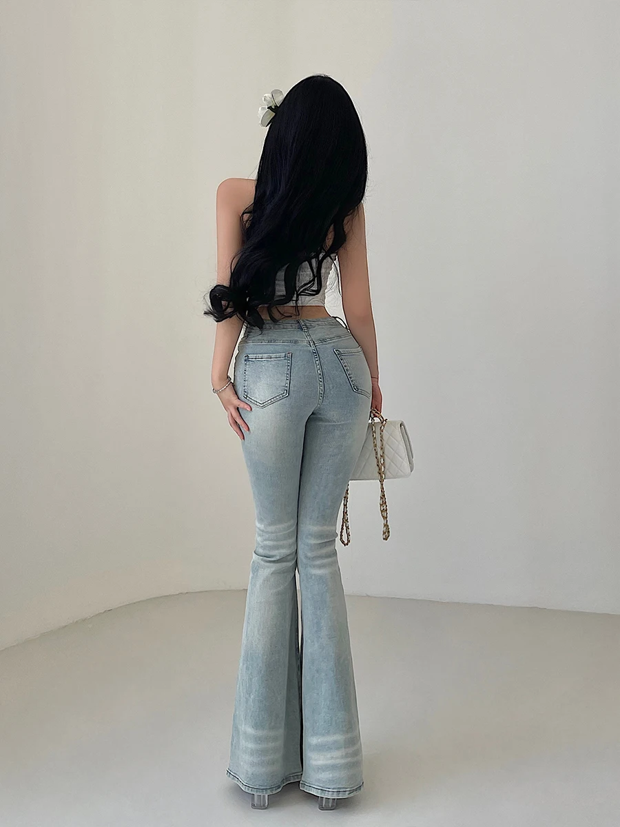 Slimming High Waist Tight Jeans Long Legs Boosting Micro Flared Denim Pants Floor-Length Trousers Young Girl Day Spicy Girl