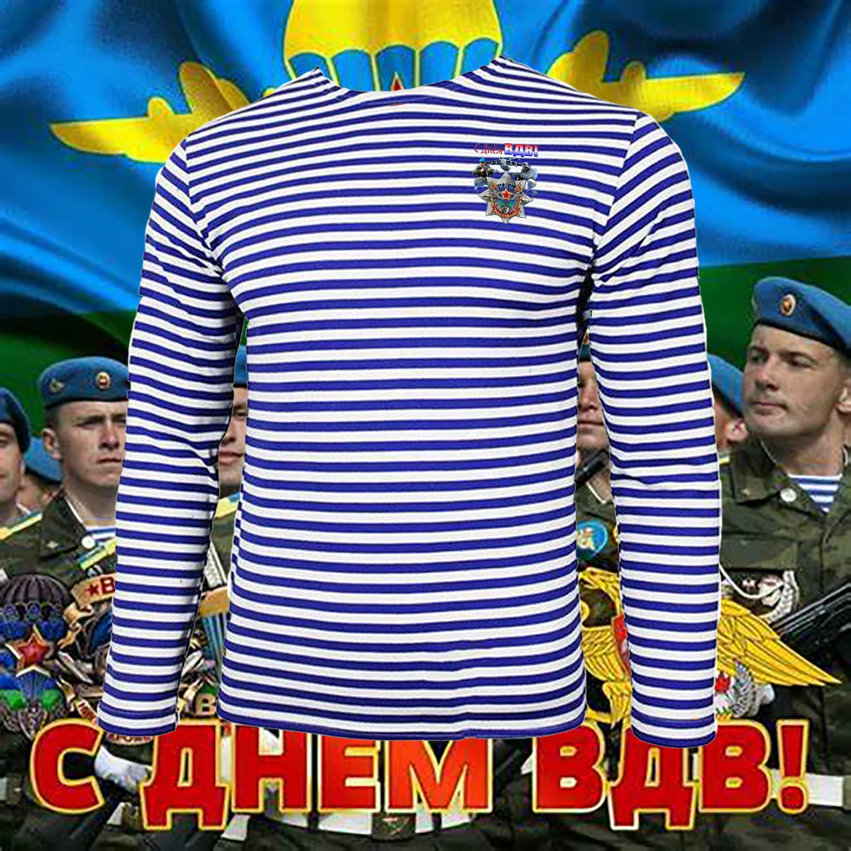 Russian Airborne Troops VDV Day Paratroops Stripes T-Shirt Polyeste Cotton Long Sleeve Mens Sailor Striped Shirt Telnyashka Tops