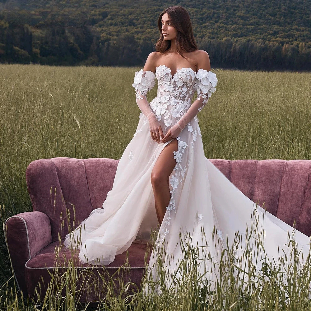 Vestido De Novia De tul con corte en A y mangas desmontables, traje De Novia Sexy con escote en forma De corazón para playa