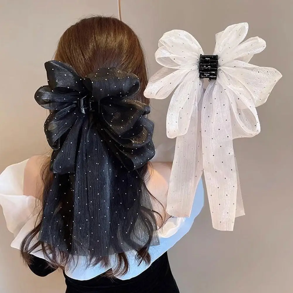 Grote Mesh Strik Haarklauw Clip Zoete Elegante Eenvoudige Haarspeld Vrouwen Paardenstaart Haar Krab Clip Meisjes Lint Antislip Haaraccessoires