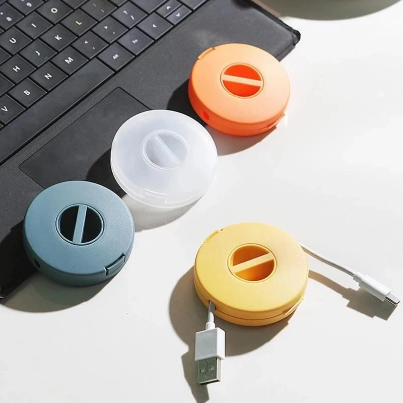 

Portable Round Cable Winder Storage Box Rotatable Cellphone USB Data Cord Line Holder Container Wire Management Organization