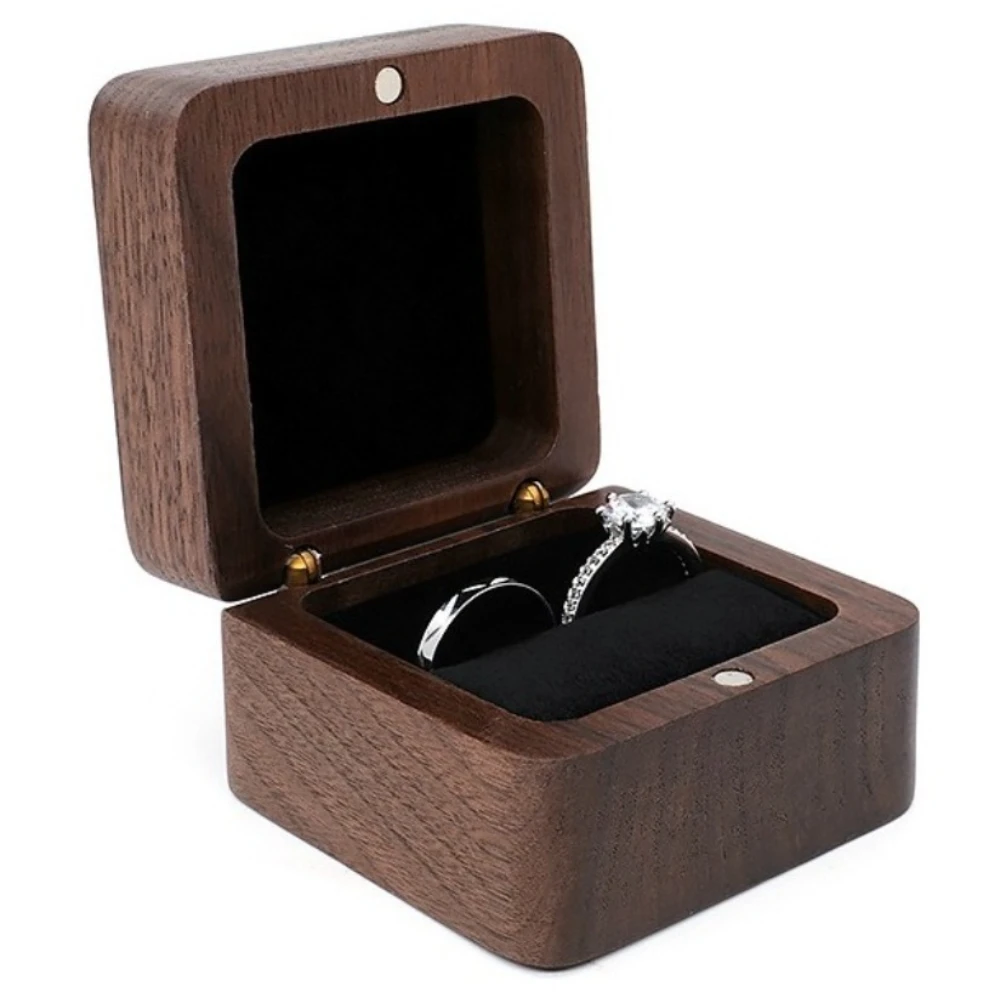 Wooden Ring Box Square Vintage Engagement Rings Earrings Pendant Boxes for Wedding and Proposal Gift