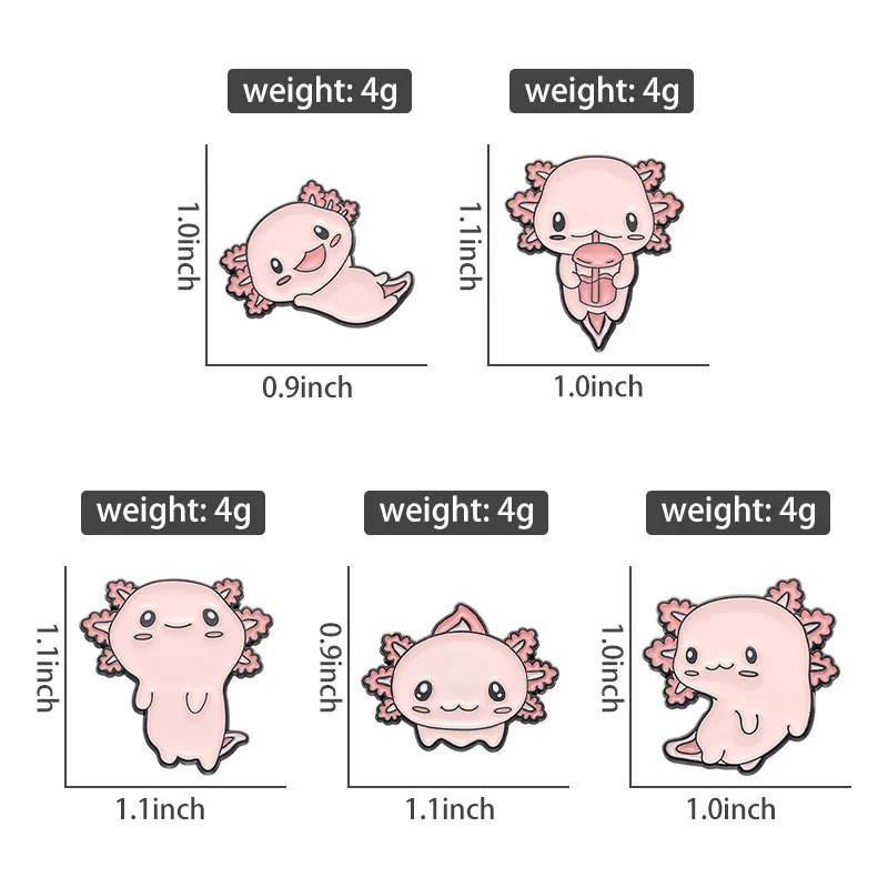 Cute Animal Enamel Pins Pink hexagonal dinosaur salamander baby cute brooch Backpack Accessories Metal Badge Jewelry Wholesale