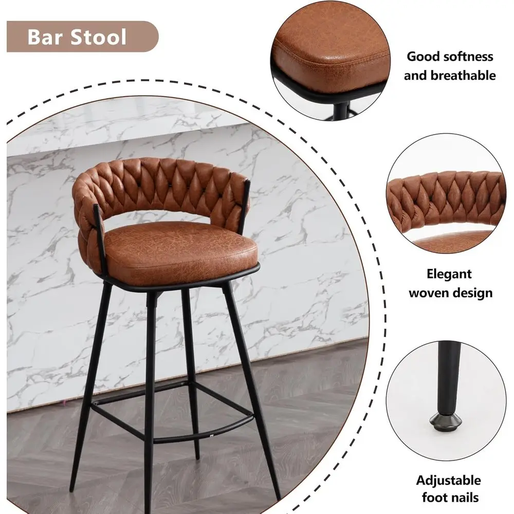 Paar 26 drehbare Barhocker mit Thekenhöhe, Wildlederstoff und gewebter Rückenlehne für Kücheninseln, Cafés und Bars