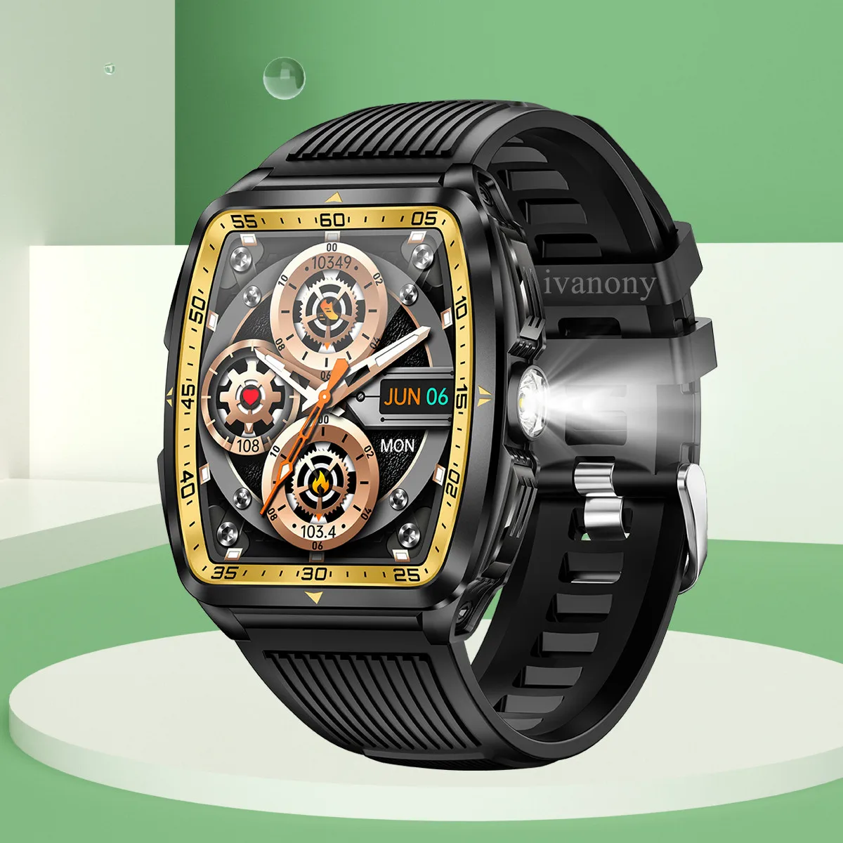 

Спортивные умные часы, светодиодный фонарик, 5 АТМ, водонепроницаемый голосовой помощник, Bluetooth-вызов, 1,8-дюймовый сенсорный экран, фитнес-трекер