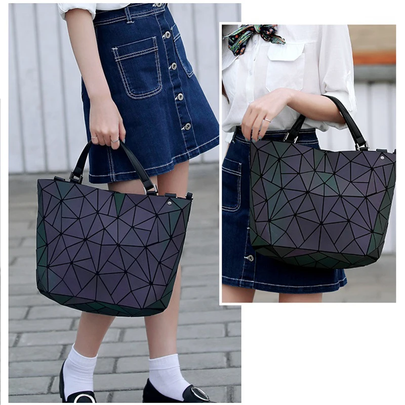 

HOT Women's Luminous Bag Geometry Lattic Handbag Quilted Folded Shoulder Crossbody Bags Hologram Laser Arm Bags Geometric INS