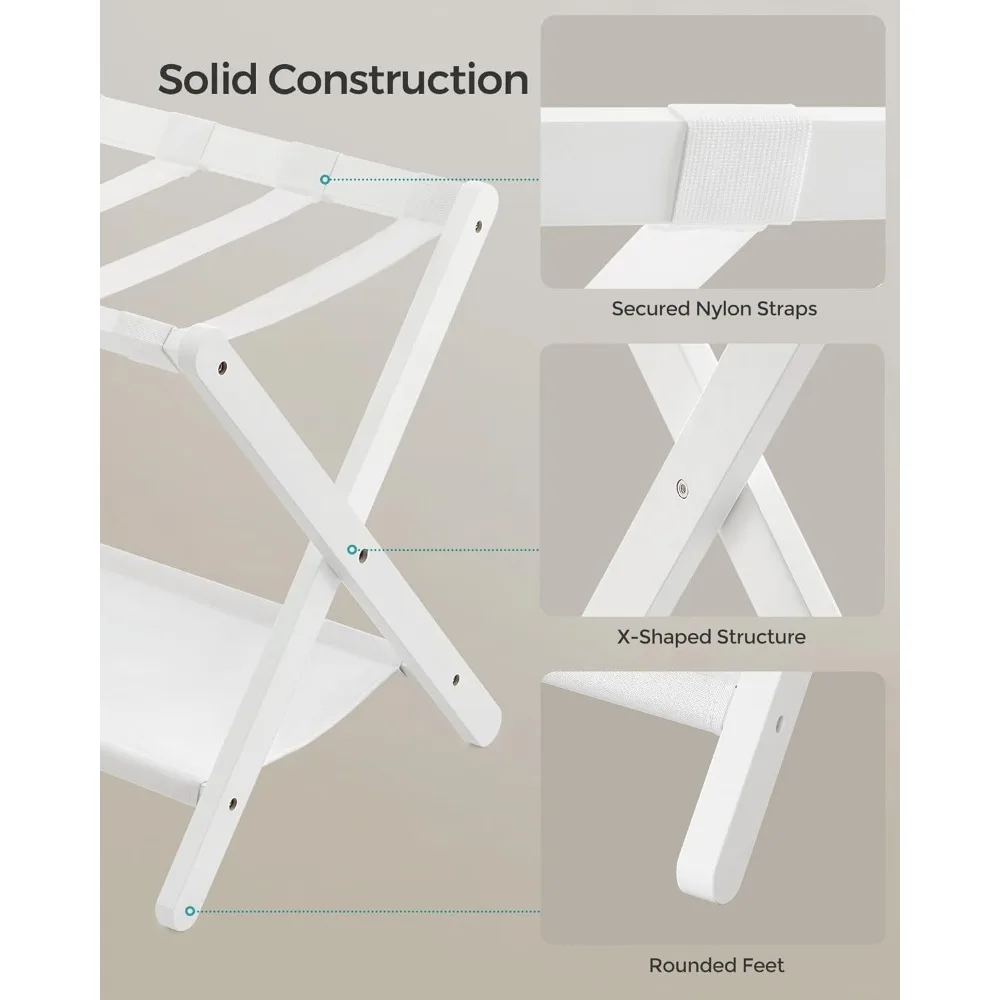 Folding Suitcase Stand com prateleira de armazenamento, bagageiro, Heavy-Duty, detém até 131 lb, adequado para quarto de hóspedes, hotel, quarto, conjunto de 2