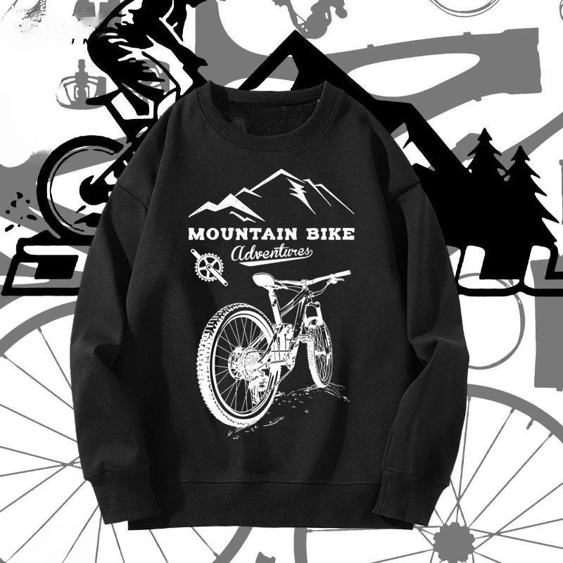 

Cycling Club Creative Mountain Bike Printed Pattern Crew Neck Pullover Sweater Men's and Women's Casual Long Sleeve Sweatshirt