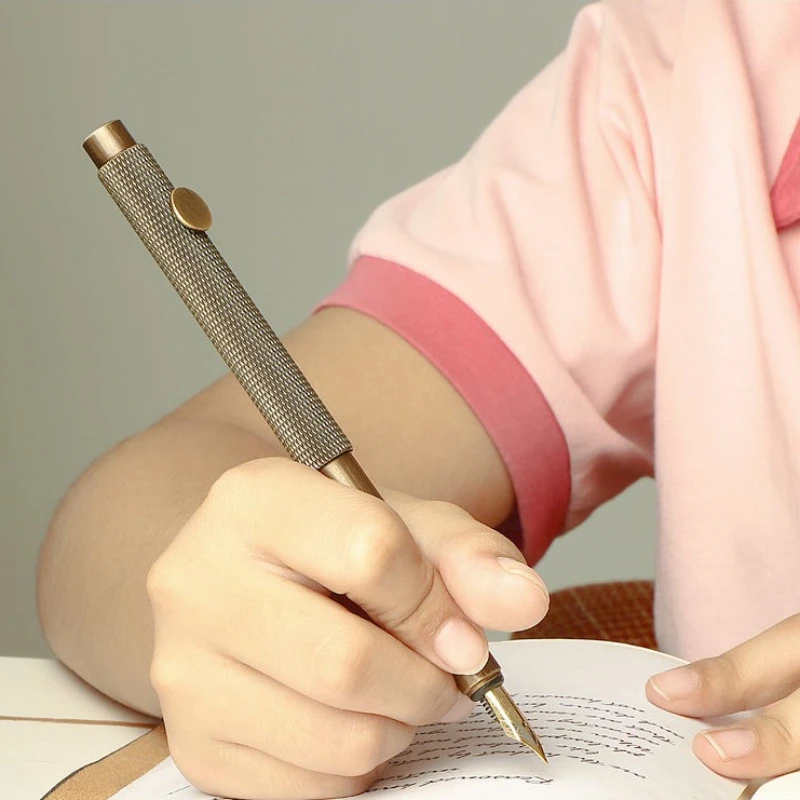 

Портативная латунная перьевая ручка EF/F/изогнутая ретро металлическая канцелярская ручка для письма чернильные ручки масштабируемые мини-бизнес-ручки для подписи художника