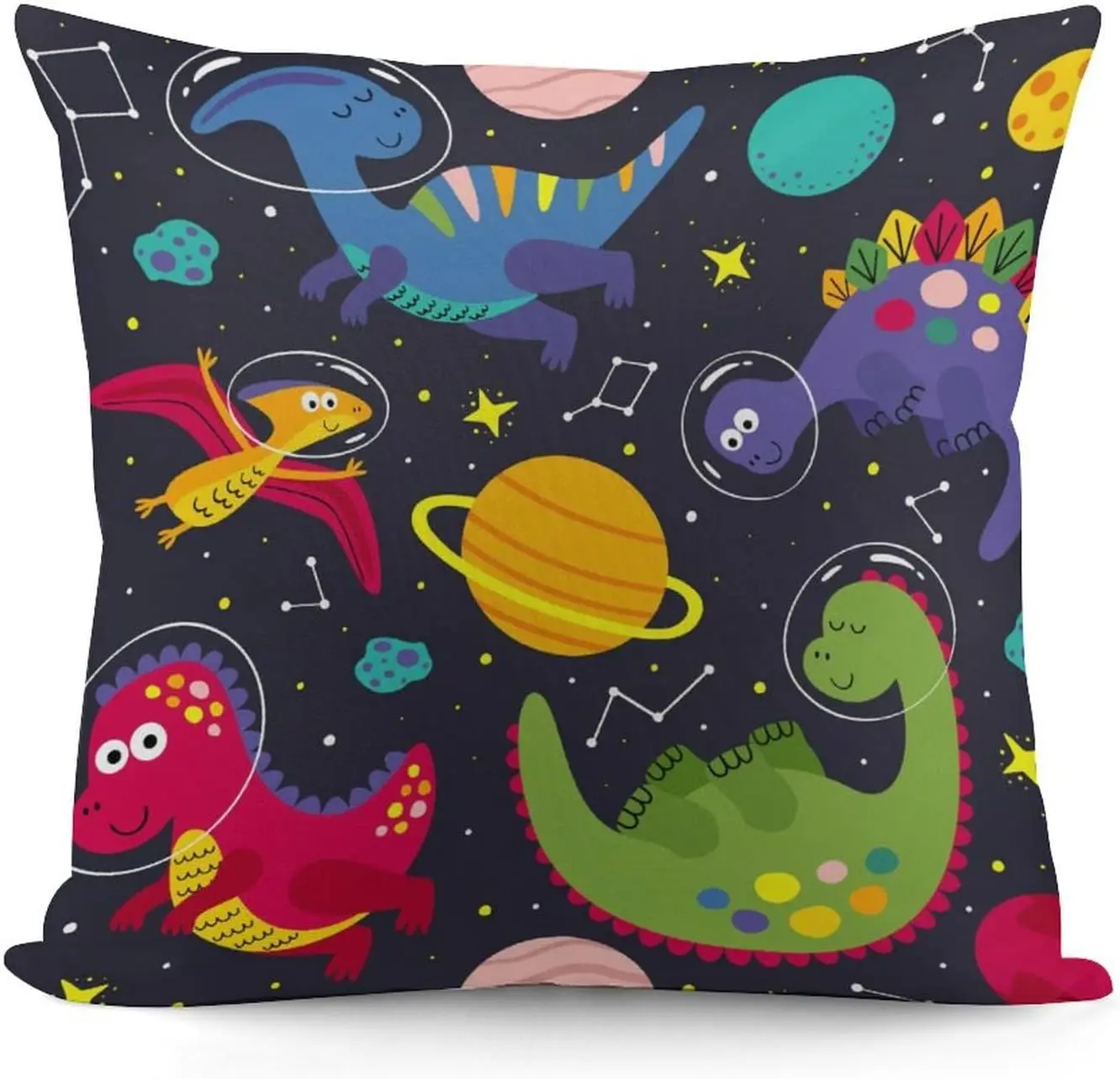 Dino Throw Pillow Covers for Boys Girls,18 x 18 Inch,Funny Outer Space Throw Pillow Covers for Sofa Couch Kids Bedroom Nursery