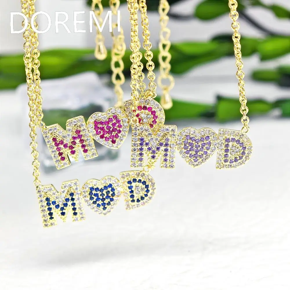 

DOREMI Initial Letters Double Layer Colorful CZ Name Heart Necklace Personalized Gift Jewelry Initial Bubble Crystal Necklace