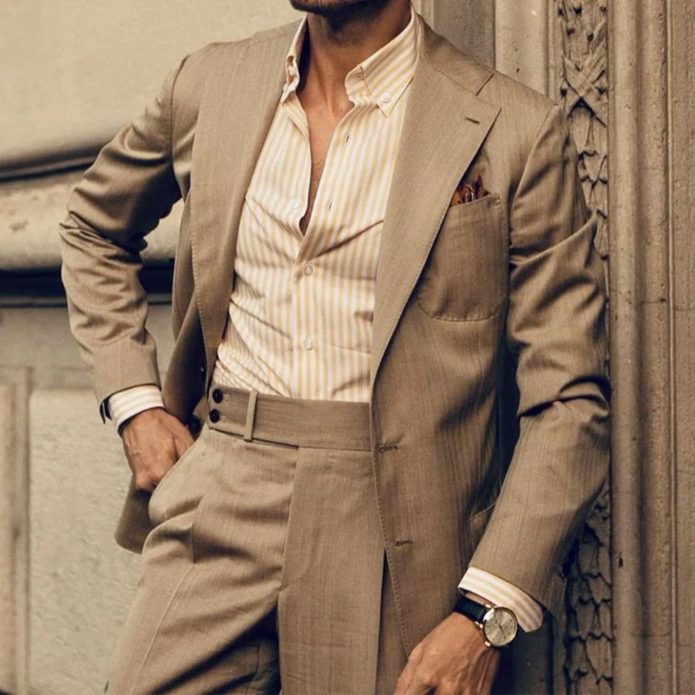 

Men Suit Slim Fit Single Breasted Notched Lapel Two Piece Business Suit Set Elegant Formal Blazer Pants Office Wedding Stylish C
