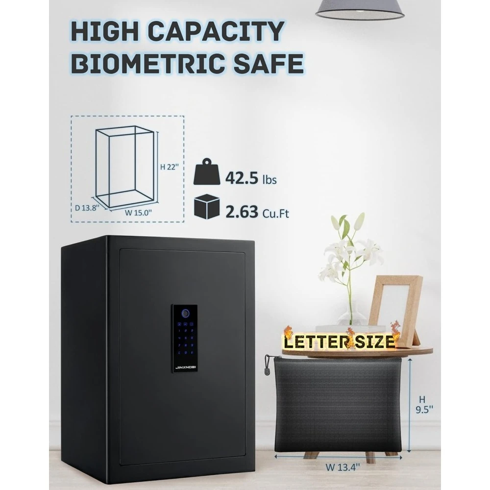 صندوق أمان ببصمة الإصبع بطول 2.63 قدم مكعب مع حقيبة آمنة كبيرة مقاومة للحريق ومقاومة للماء، خزائن بيومترية ذكية للمكتب المنزلي - ترقية جديدة #2