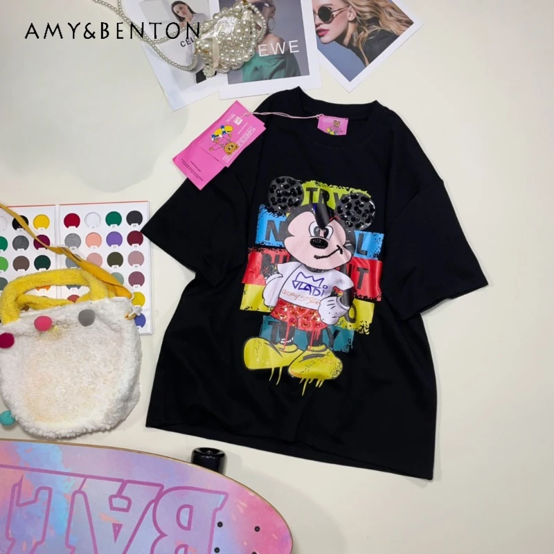 2024 Early Spring New Product Popular Design Top Pullovers Cartoon Printing Age Reduction Loose Kawaii Short-sleeved T-shirts