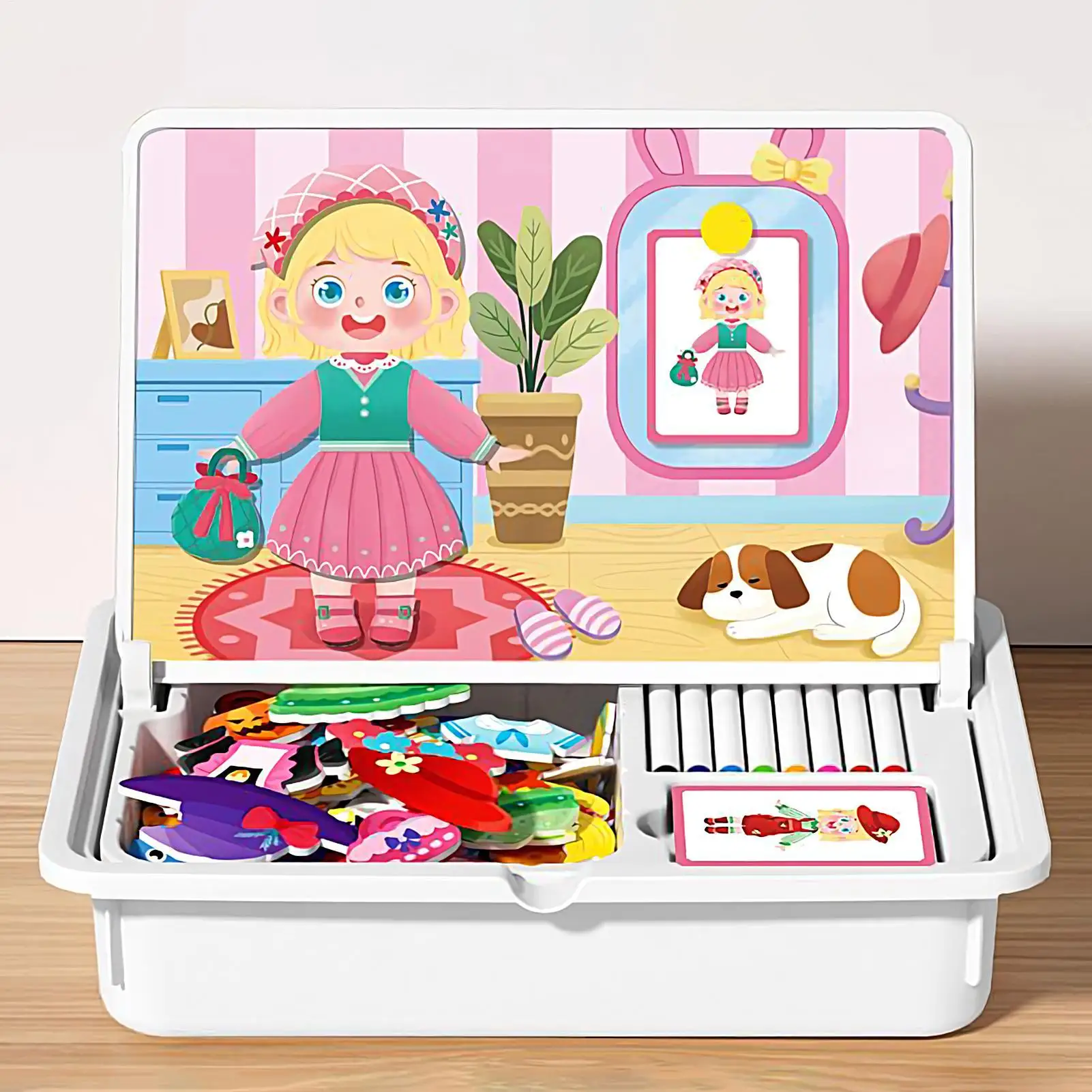 마그네틱 직소 퍼즐 상자 드레스업 인형 마그네틱 게임 상자 교육용 학습 직소 퍼즐 로드 트립 홈 스쿨 야외용