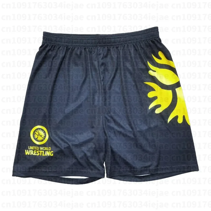 United World Wrestling Men Kid Fight Shorts Quick Dry Breathable Black White Gradient Print Athletic Training Shorts MMA Boxing