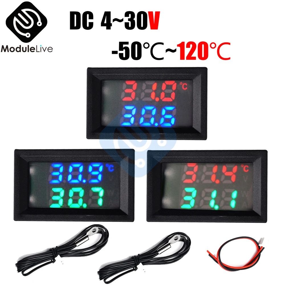 

DC 4-30V Dual Display Car DC Voltmeter 12V 24V Digital Thermometer NTC 10K 3950 Probe Sensor Temperature Controller -50℃~120℃