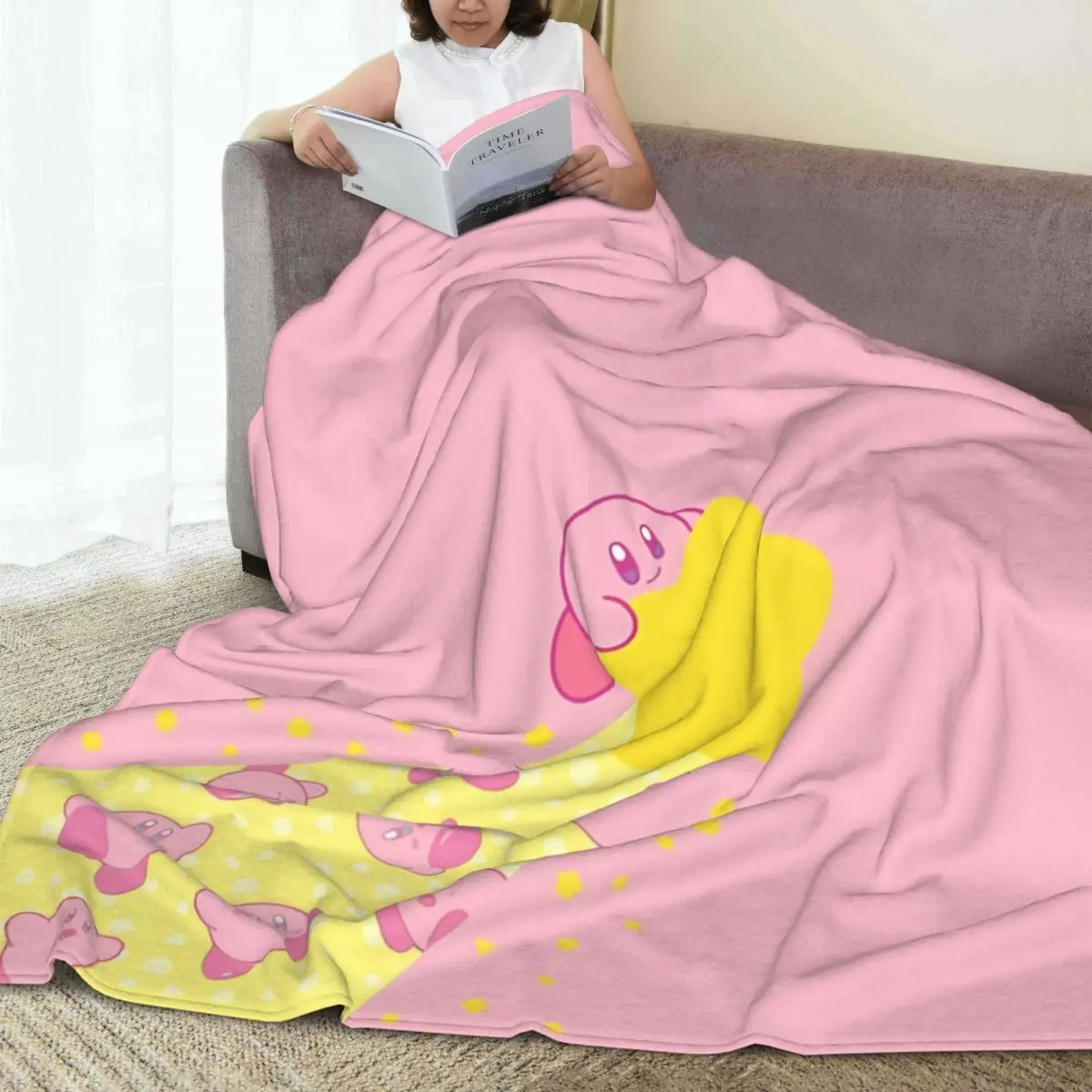 Kirby Stars Lights Warm Blanket Travel Office Plush Bedding Throws Funny Couch Chair Flannel Bedspread Sofa Bed Cover