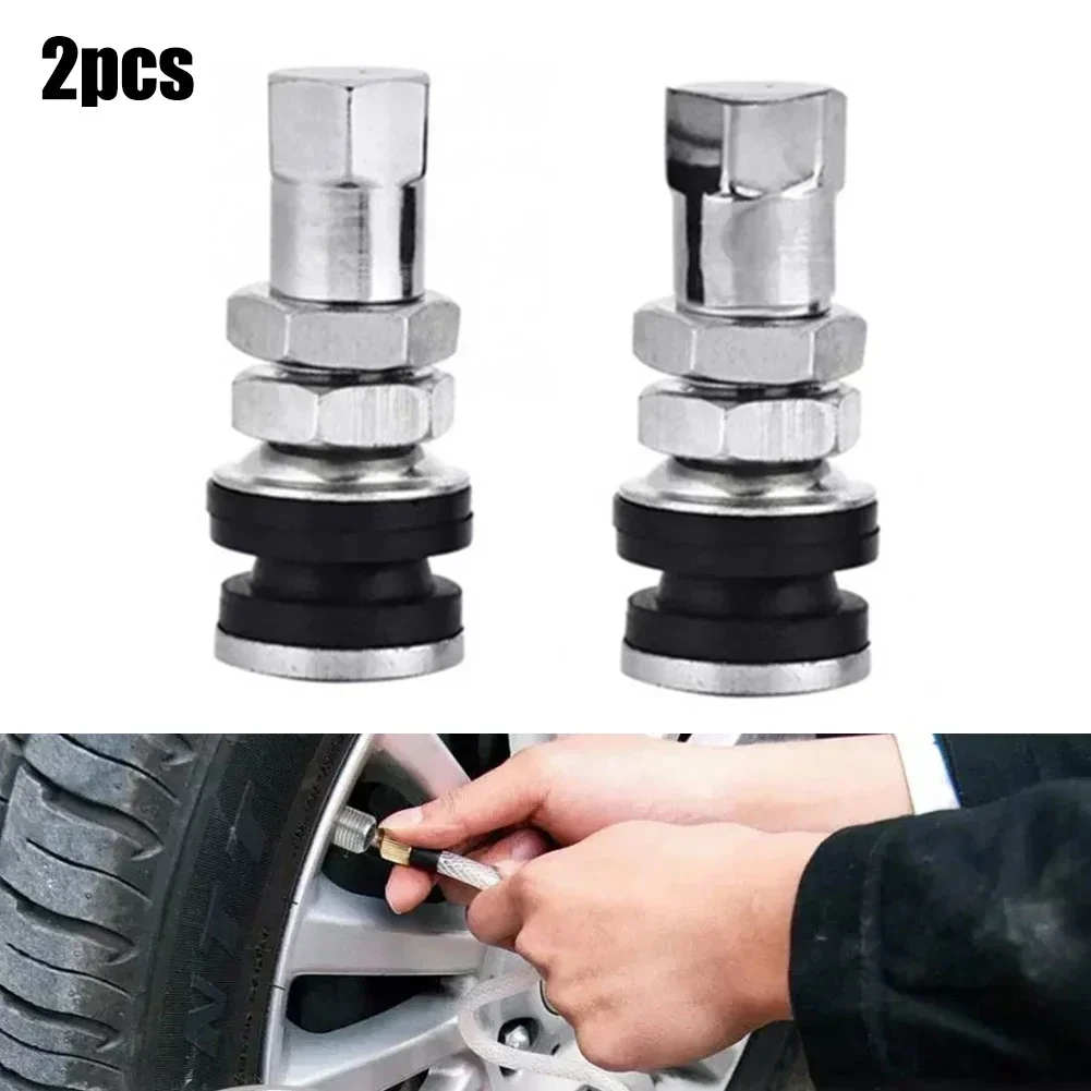 2pcs Car Tire Valve Short Stems Tire Metal Tubeless Clamp Car Tire Valve Stems Dust Cap Replacement Accessories