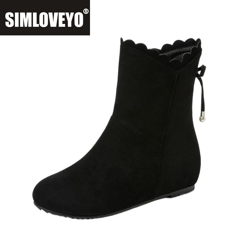 

SIMLOVEYO женские ботильоны из флока, замши, круглый носок, увеличенный каблук 3,5 см, бант, 41, 42, 43, повседневные ботильоны