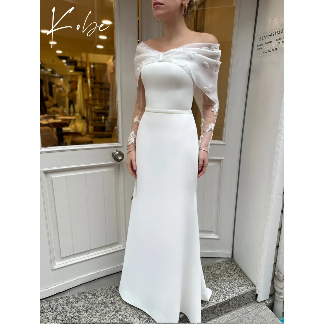 

Kobe White A-Line Prom Dresses Off the Shoulder Long Sleeve Customized فساتين سهرات Floor-Length vestido de gala noche mujer