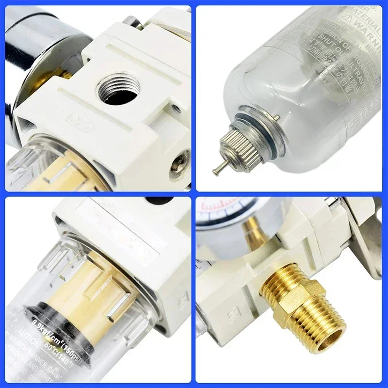 1 pcs AW2000-02 Pneumatic Compressor Air Filter Source Treatment Filters Pressure Regulator Gauge Oil Separator with fitting
