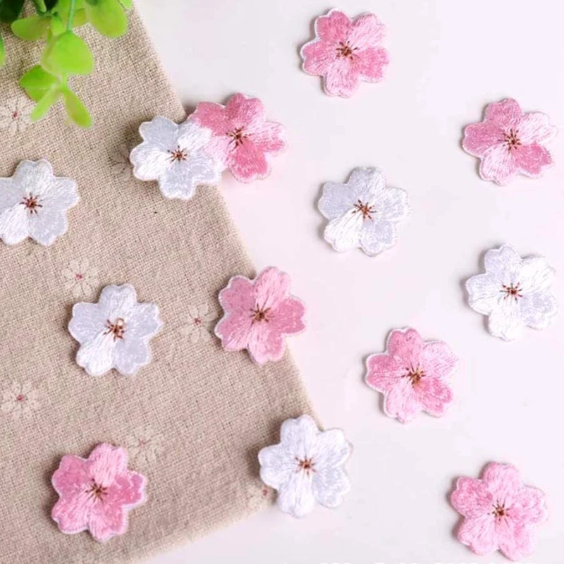 10 pçs barato pequeno cereja flor remendos roupas bordado ferro em apliques para crianças sacos vestido tecido adesivos