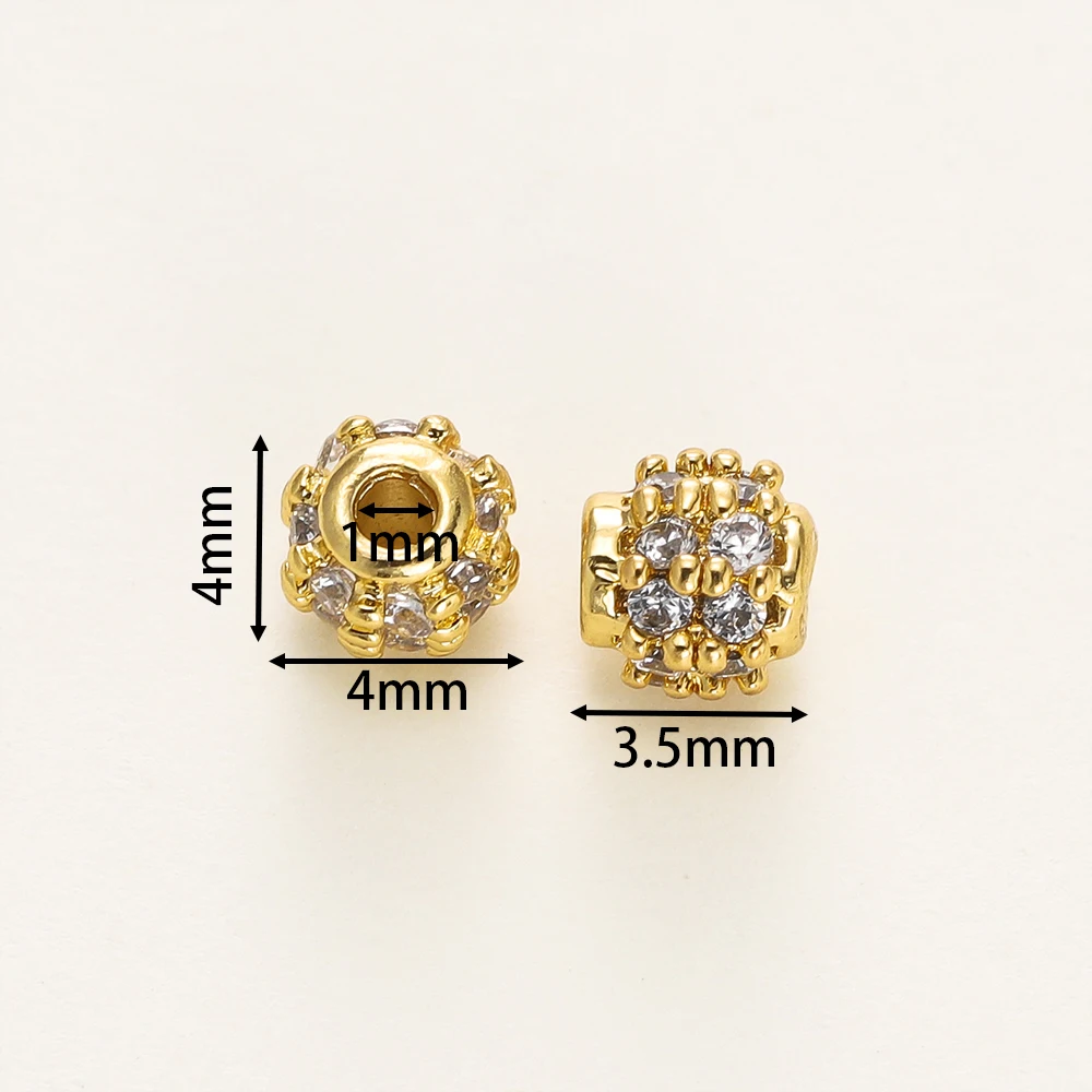 4/6/10Pcs/Lot 3.5*4mm 18K Gold Color Plated Brass Round Zircon Spacer Beads For DIY Bracelet Jewelry Making Accessories