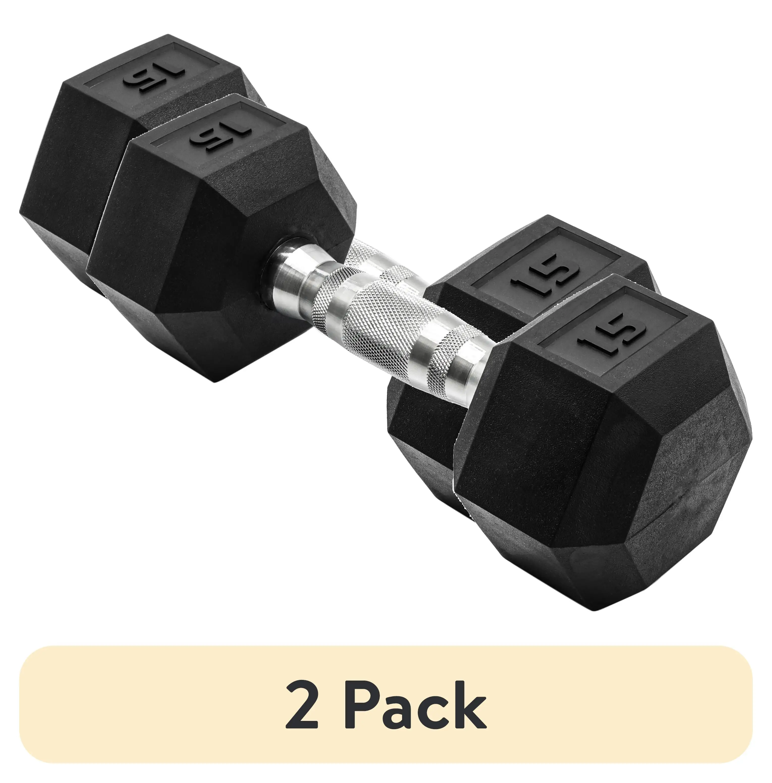 

(2 pack) Barbell, 15lb Rubber Hex Dumbbell, Single