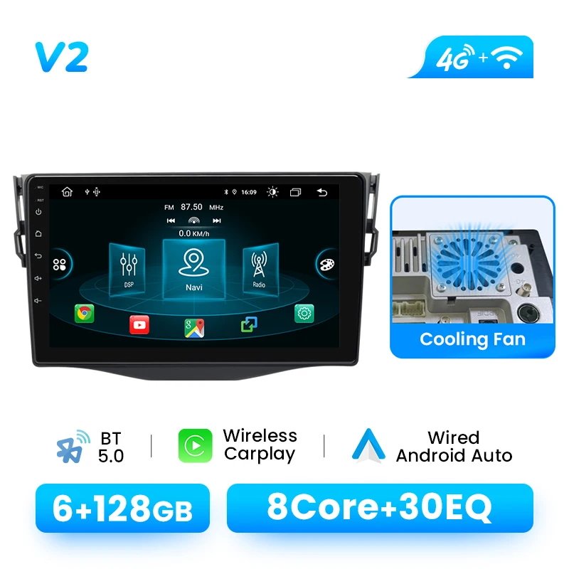 Autoradio Speler Voor Toyota RAV4 2007-2011 Android 14 GPS Navigatie Draadloze Carplay DSP AI Voice Audio multimedia GEEN 2Din