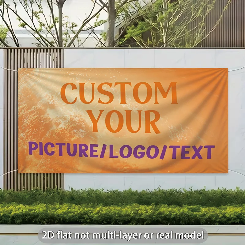 2D FLAT 1PC Custom Double-Sided Banner, 4-Hole Design, Personalized Picture Pattern Logo, Upload Your Text/Photo/Logo.