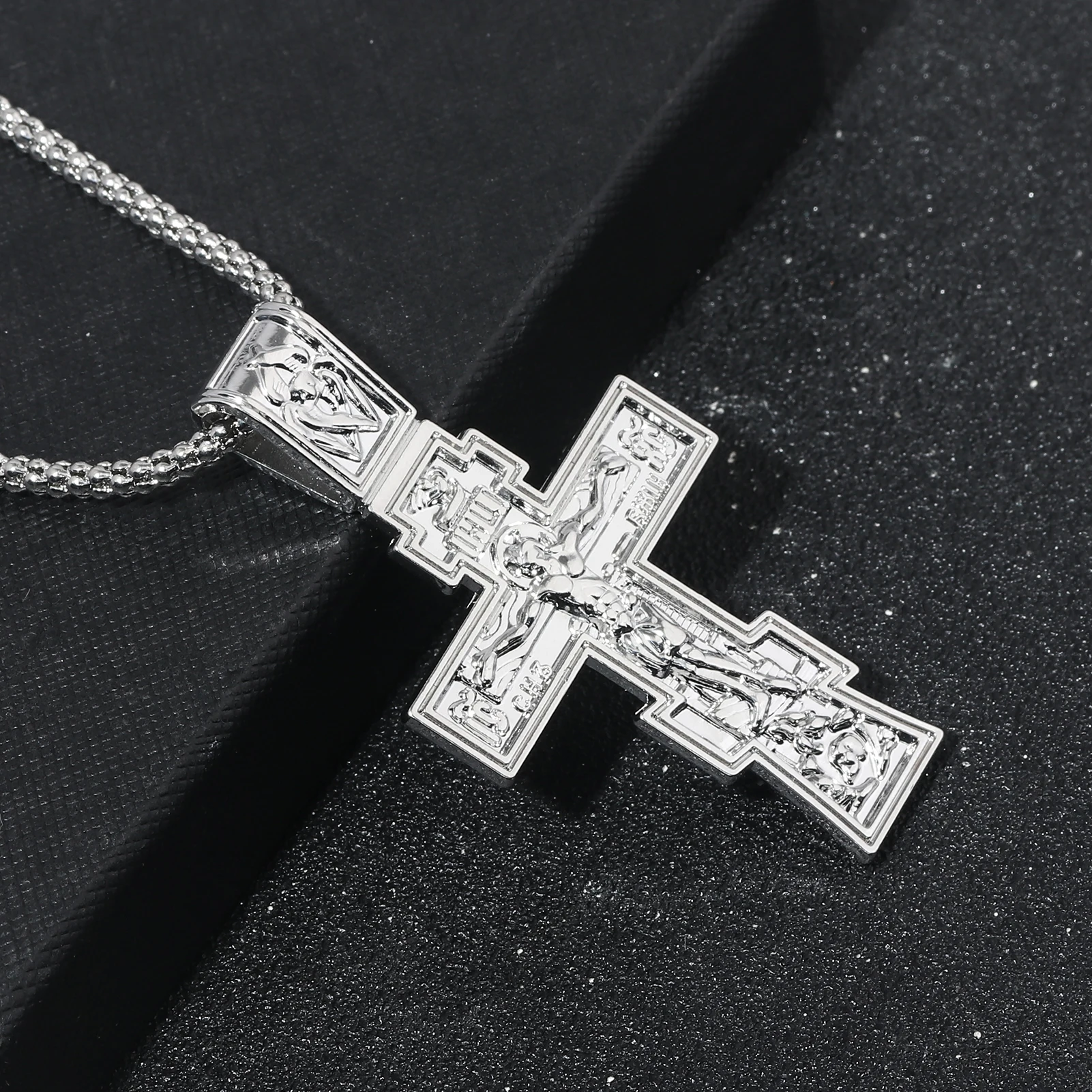 Movie John Wick Jesus Cross Necklace Crucifix Eastern Orthodox Prayer Big Pendant For Men Women Jewelry Accessories Gifts image 3