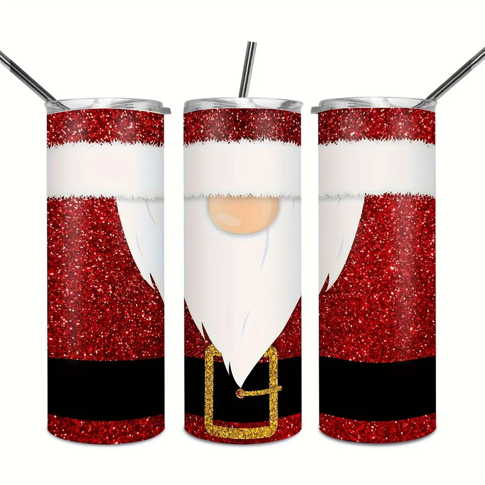 20oz Christmas Santa Glitter Tumbler with Lid Straw