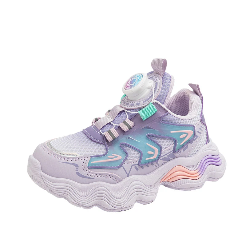 Kids Running Shoes with Rotating Button Girls Sports Shoes Thick Soft Sole 2025 New Boys' Sneakers Kids Soft Bottom Sport Shoes