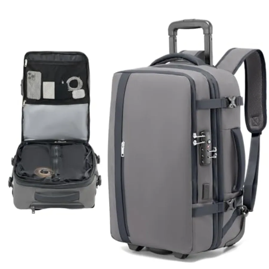 

Rolling Vacuum Backpack Travel with One-Button Compression Expandable Carry-On Luggage in Black TSA Lock Water-Proof Laptop Com