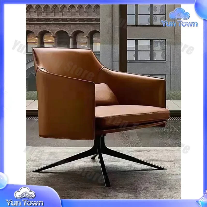 Modern Simple Leather Swivel Chair for Office Area Reception Negotiation Hotel Clubhouse Leisure Nordic Single Sofa Chair