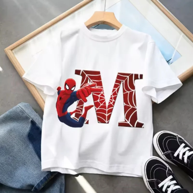 Summer children's T-shirt fashionable and cool Spider Man cartoon print pure cotton round neck parent-child short sleeved T-shir