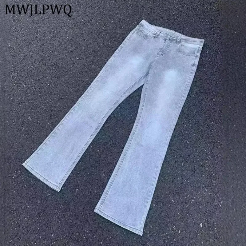 

MWJLPWQ Gray Straight-leg Flared Jeans Men's High Street Distress Unisex Cleanfit Clothing Trend Washed Vintage Long Pants 11099