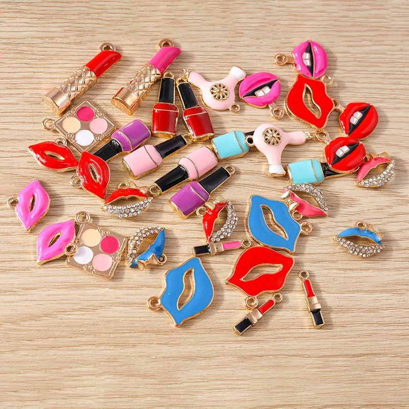 Tusember 10 Stück niedliche Emaille-Kristall-Lippenanhänger in Rot für die Schmuckherstellung, Halsketten, handgefertigte Ohrringe, Armbänder, Anhänger, DIY-Bastelarbeiten – Detail 1