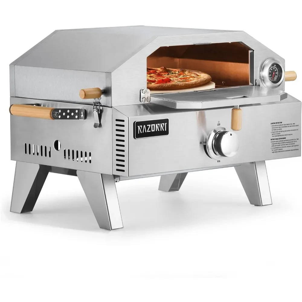 Horno y parrilla portátil para pizza de propano con piedra de 13 pulgadas, termómetro, para acampar, cocinar en el patio