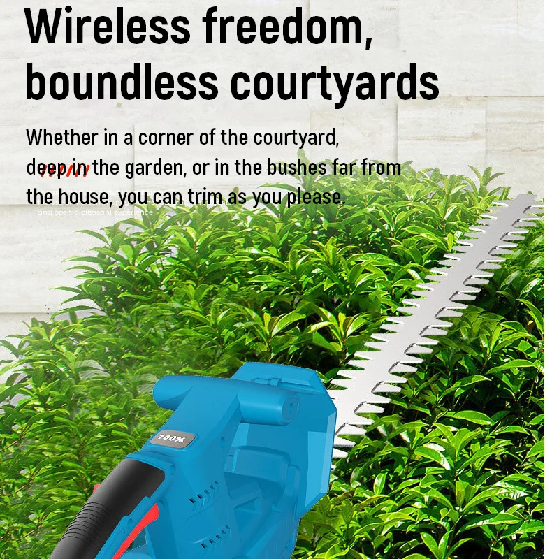 21V Lithium Cordless Hedge Trimmer for Garden Rechargeable Battery Powered Shrub Cutter Lithium Hedge Cutter for Yard
