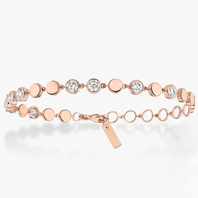 Trend High Quliaty 925 Pure Silver Round White Gold Diamond D-Vibes Bracelet Rose Gold Color Women Luxury Brand Wedding Jewelry